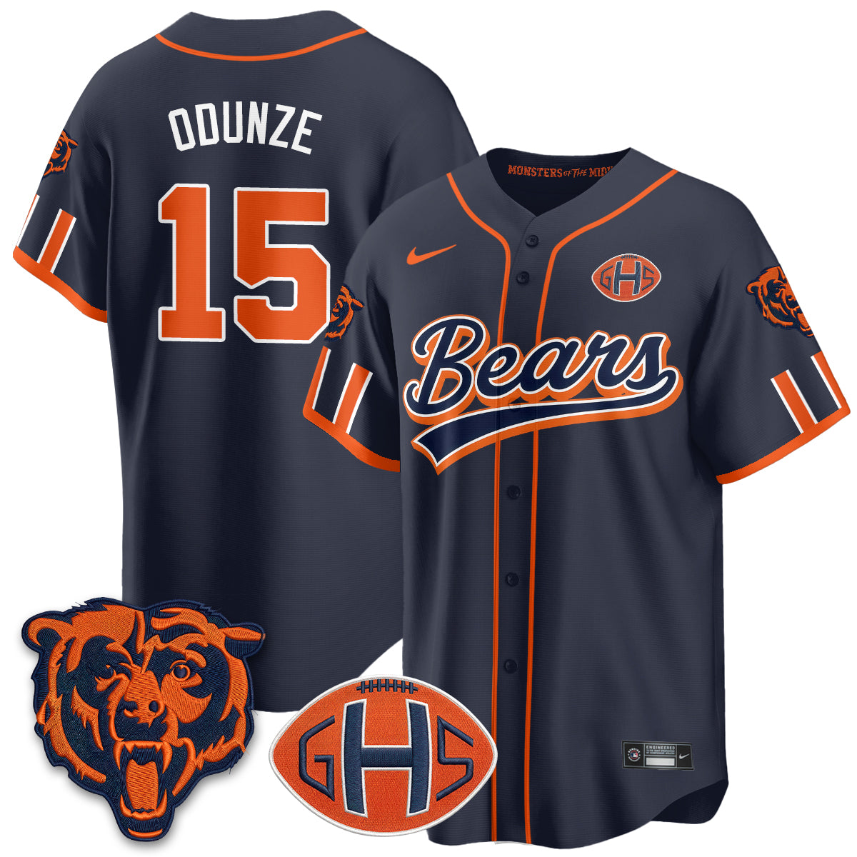 Chicago Bears Rome Odunze 2026 Rivalries Vapor Baseball Jersey - All Stitched - Navy