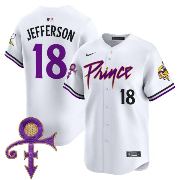 Men’s Minnesota Vikings Prince Patch Vapor Premier Limited Jersey – All Stitched – White – Justin Jefferson