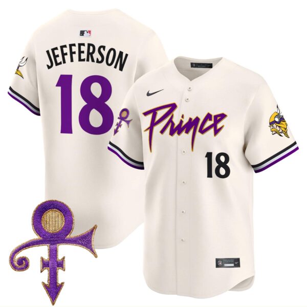 Men’s Minnesota Vikings Prince Patch Vapor Premier Limited Jersey – All Stitched – Cream – Justin Jefferson