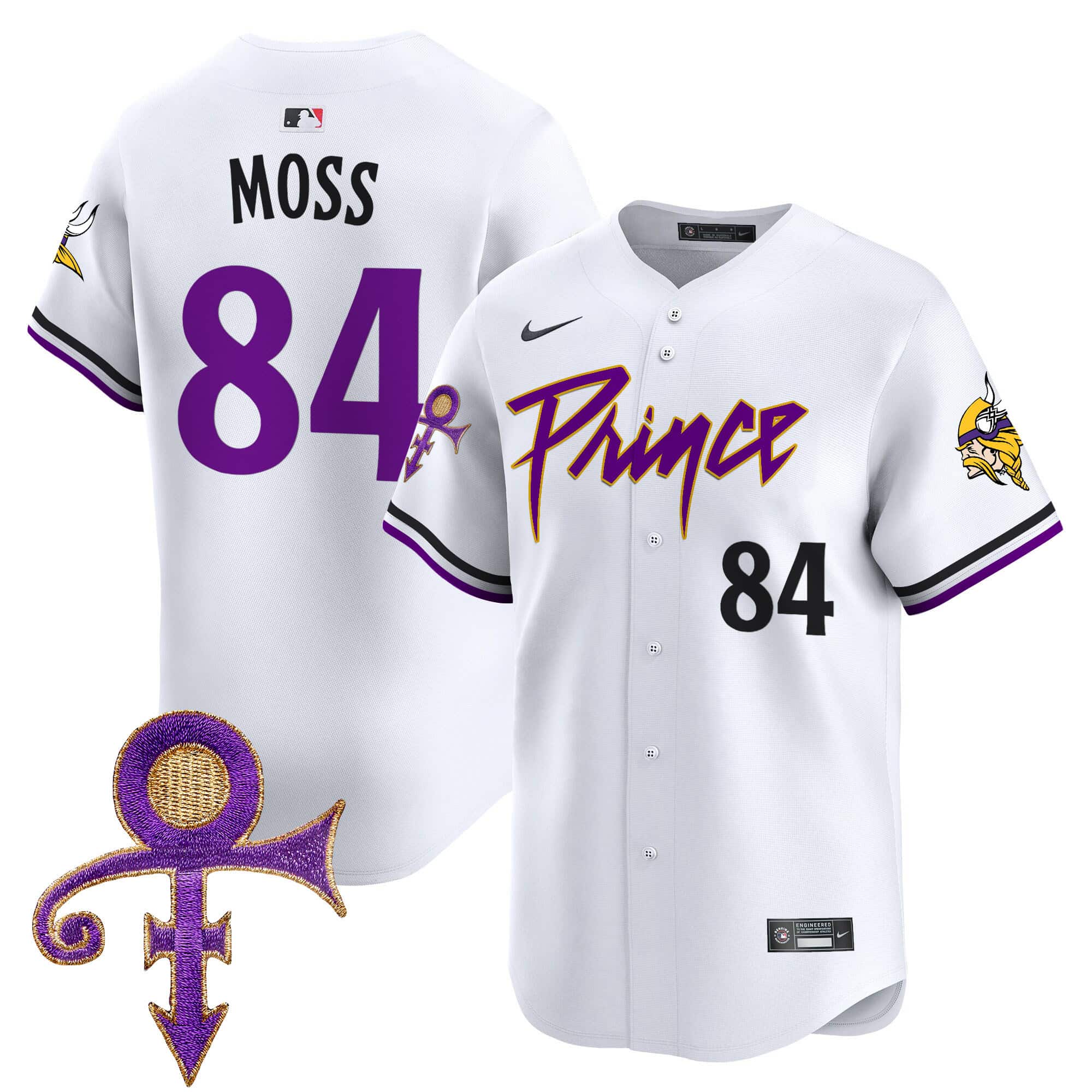 Men’s Minnesota Vikings Prince Patch Vapor Premier Limited Jersey – All Stitched – White – Randy Moss