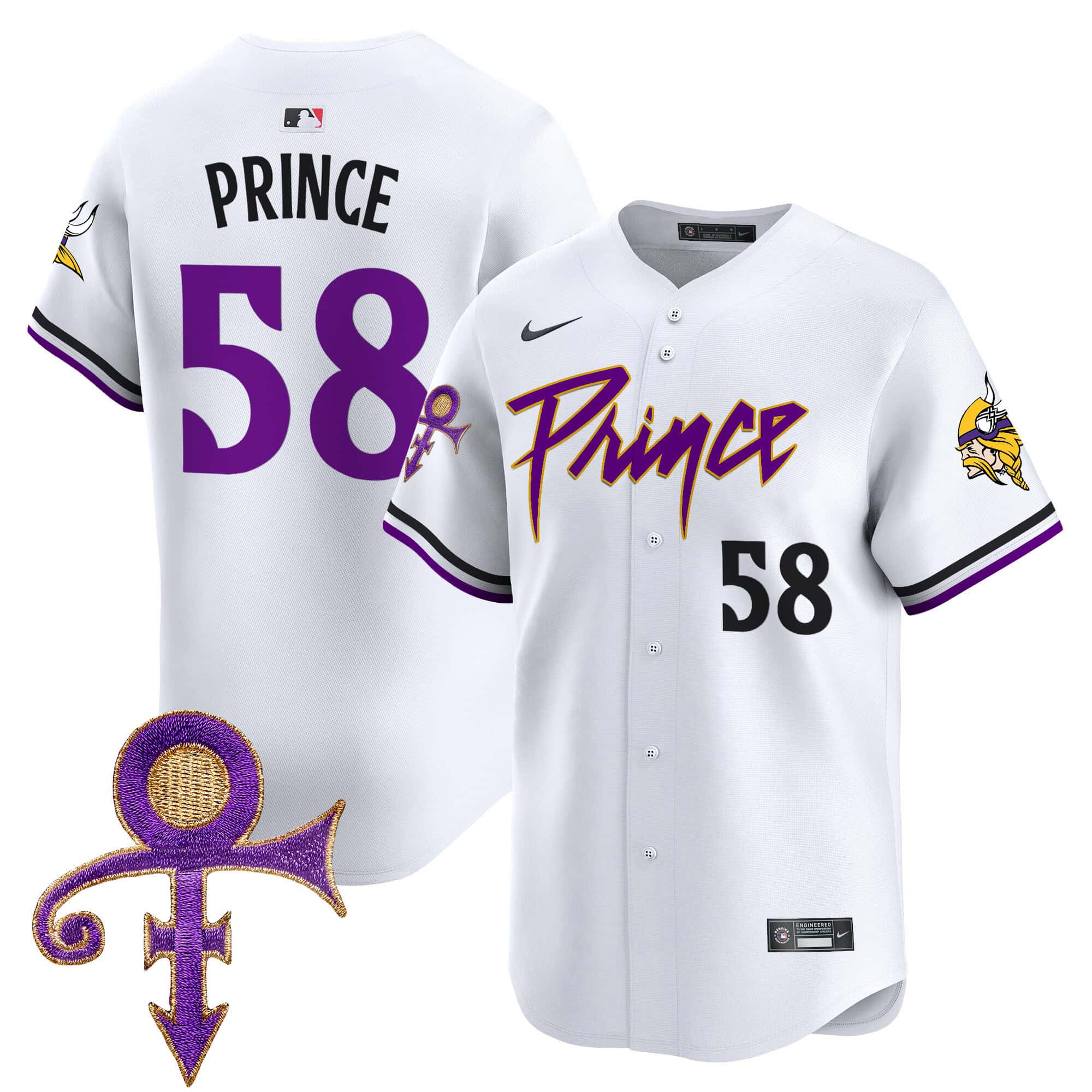 Men’s Minnesota Vikings Prince Patch Vapor Premier Limited Jersey – All Stitched – White – Prince 1958