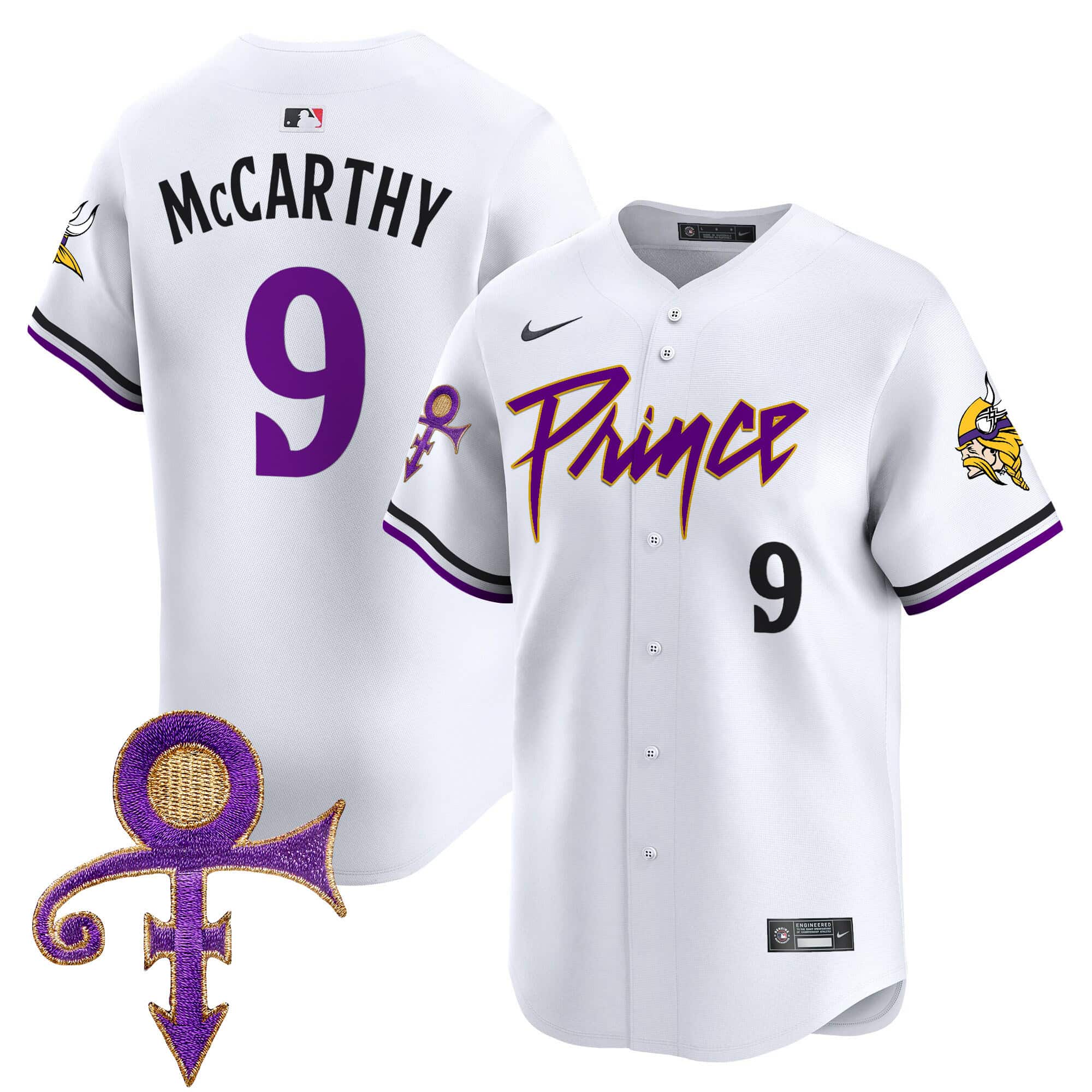 Men’s Minnesota Vikings Prince Patch Vapor Premier Limited Jersey – All Stitched – White – J.J. McCarthy