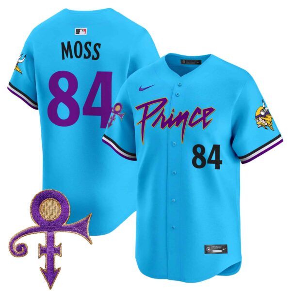 Men’s Minnesota Vikings Prince Patch Vapor Premier Limited Jersey – All Stitched – Light Blue – Randy Moss