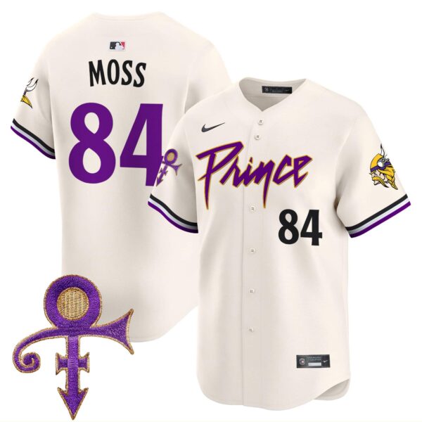Men’s Minnesota Vikings Prince Patch Vapor Premier Limited Jersey – All Stitched – Cream – Randy Moss