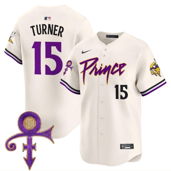 Men’s Minnesota Vikings Prince Patch Vapor Premier Limited Jersey – All Stitched – Cream – Dallas Turner