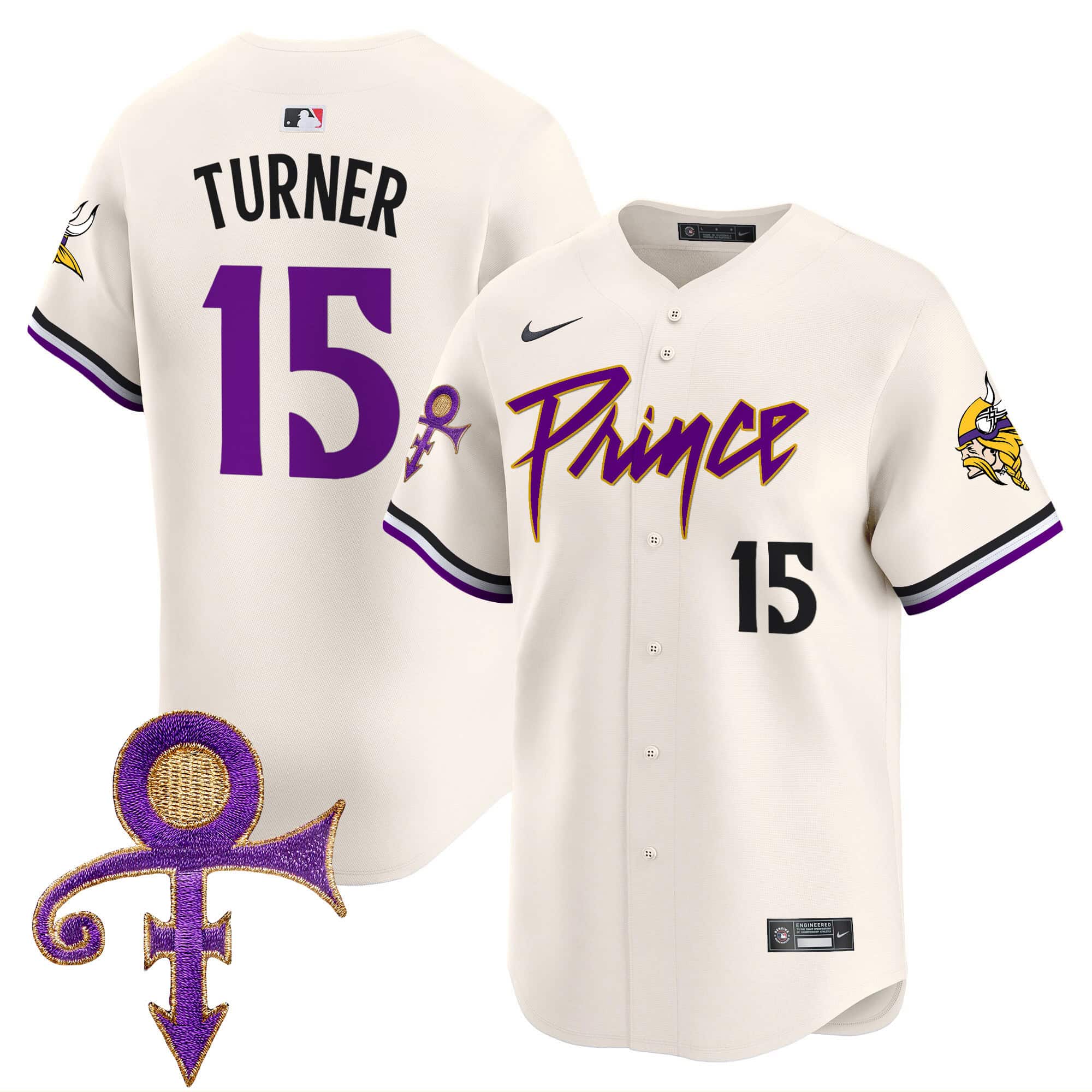 Men’s Minnesota Vikings Prince Patch Vapor Premier Limited Jersey – All Stitched – Cream – Dallas Turner