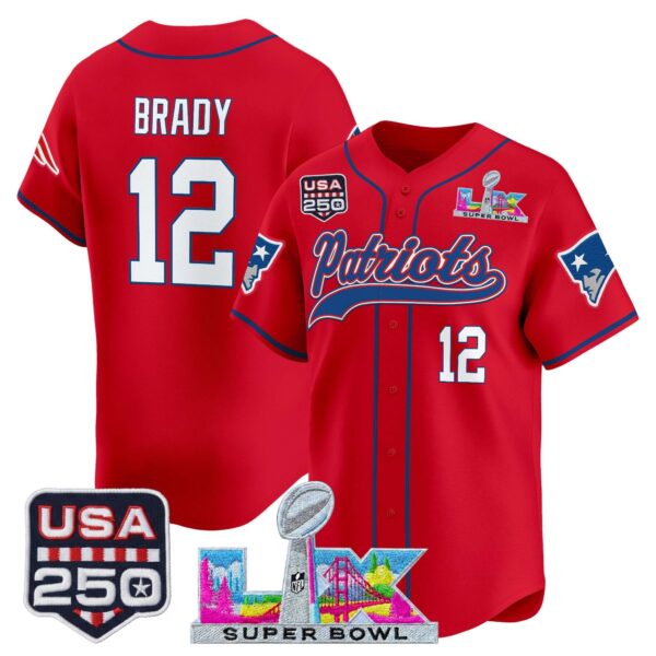 New England Patriots Tom Brady 'Super Bowl LX & USA 250th Anniversary Patch' Vapor Baseball Jersey - All Stitched - Red
