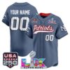 New England Patriots 'Super Bowl LX & USA 250th Anniversary Patch' Vapor Baseball Custom Jersey - All Stitched - Storm Blue