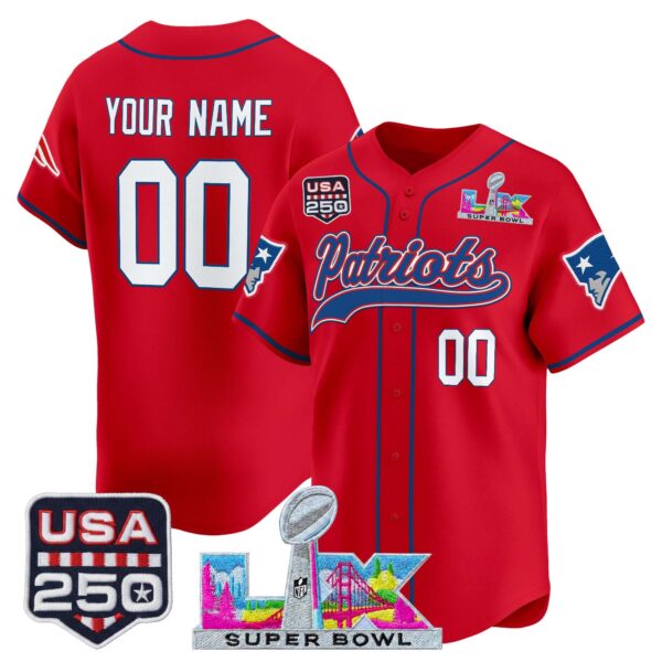 New England Patriots 'Super Bowl LX & USA 250th Anniversary Patch' Vapor Baseball Custom Jersey - All Stitched - Red