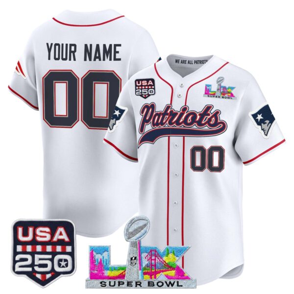 New England Patriots 'Super Bowl LX & USA 250th Anniversary Patch' Vapor Baseball Custom Jersey - All Stitched - White