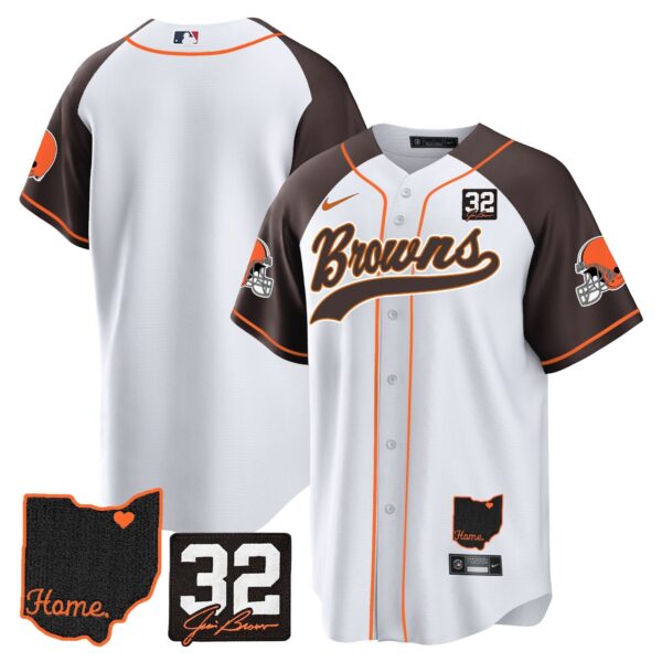 Cleveland Browns Team Jim Brown Memorial & Home Patch Baseball Custom Jersey - All Stitched - Inverted