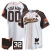 Cleveland Browns Jim Brown Memorial & Home Patch Baseball Custom Jersey - All Stitched - Inverted