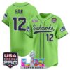 Seattle Seahawks 12th Fan Super Bowl LX & 250America Patch Vapor Baseball Jersey - All Stitched - Neon Green