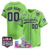 Seattle Seahawks Super Bowl LX & 250America Patch Vapor Baseball Custom Jersey - All Stitched - Neon Green