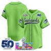 Seattle Seahawks Team Super Bowl LX Patch Vapor Baseball Jersey - All Stitched - Neon Green