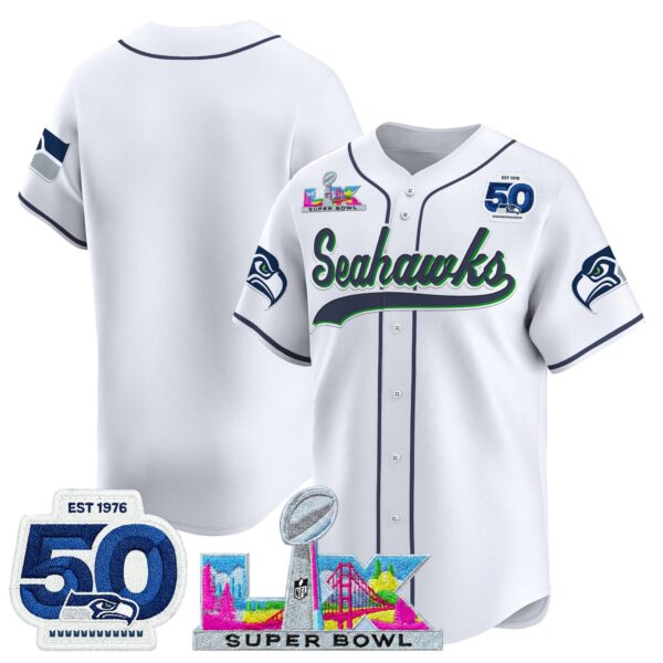 Seattle Seahawks Team Super Bowl LX Patch Vapor Baseball Jersey - All Stitched - White
