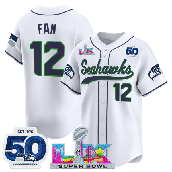 Seattle Seahawks 12th Fan Super Bowl LX Patch Vapor Baseball Jersey - All Stitched - White