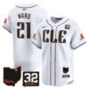 Men’s Browns #32 Jim Brown Memorial & Home Patch Vapor Premier Limited Jersey – All Stitched – White – Denzel Ward