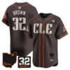 Men’s Browns #32 Jim Brown Memorial & Home Patch Vapor Premier Limited Jersey – All Stitched – Brown – Jim Brown