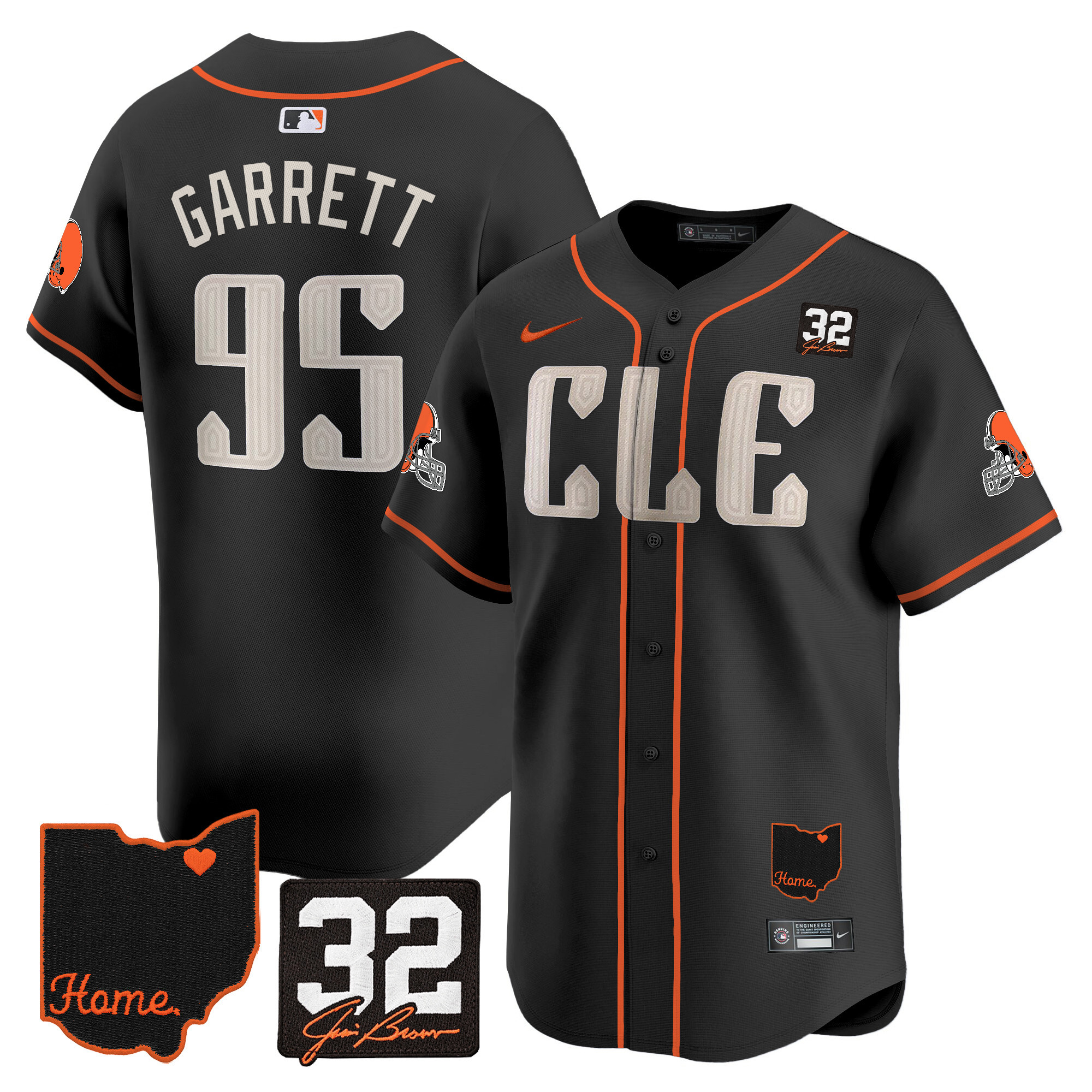Men’s Browns #32 Jim Brown Memorial & Home Patch Vapor Premier Limited Jersey – All Stitched – Black – Myles Garrett