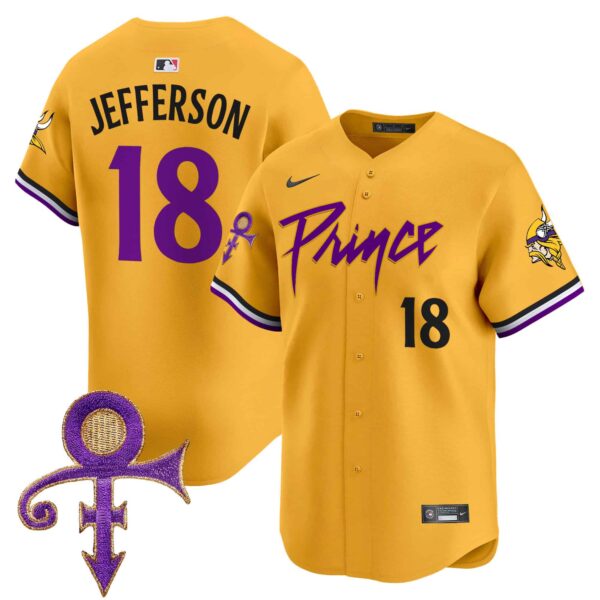 Men’s Minnesota Vikings Prince Patch Vapor Premier Limited Jersey – All Stitched – Gold – Justin Jefferson