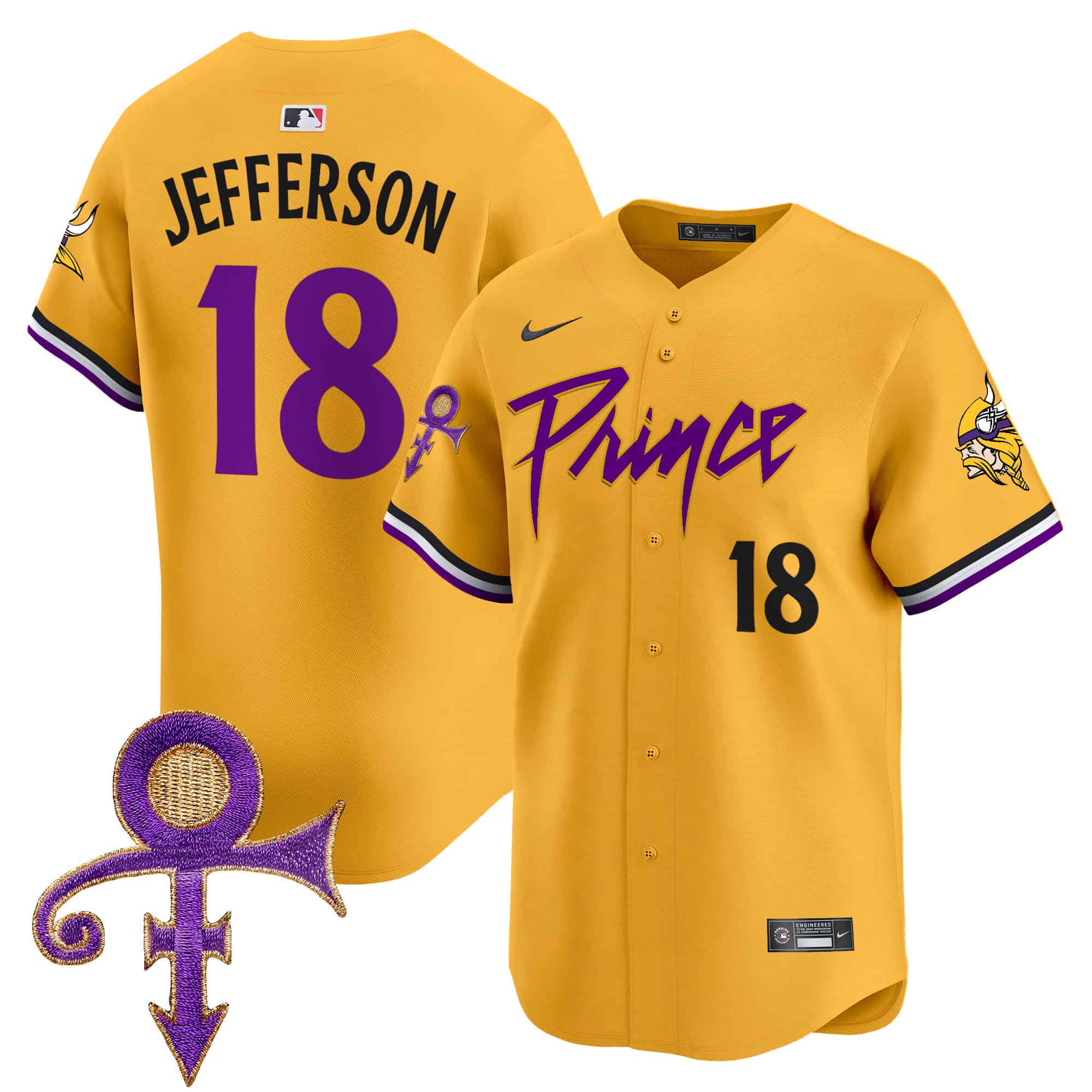 Men’s Minnesota Vikings Prince Patch Vapor Premier Limited Jersey – All Stitched – Gold – Justin Jefferson
