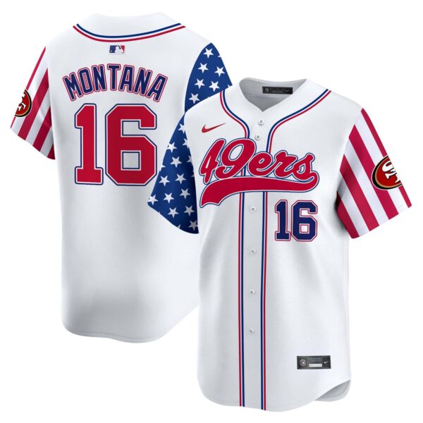 49ers White 2024 Independence Day Vapor Premier Limited Jersey – All Stitched – Youth – Joe Montana