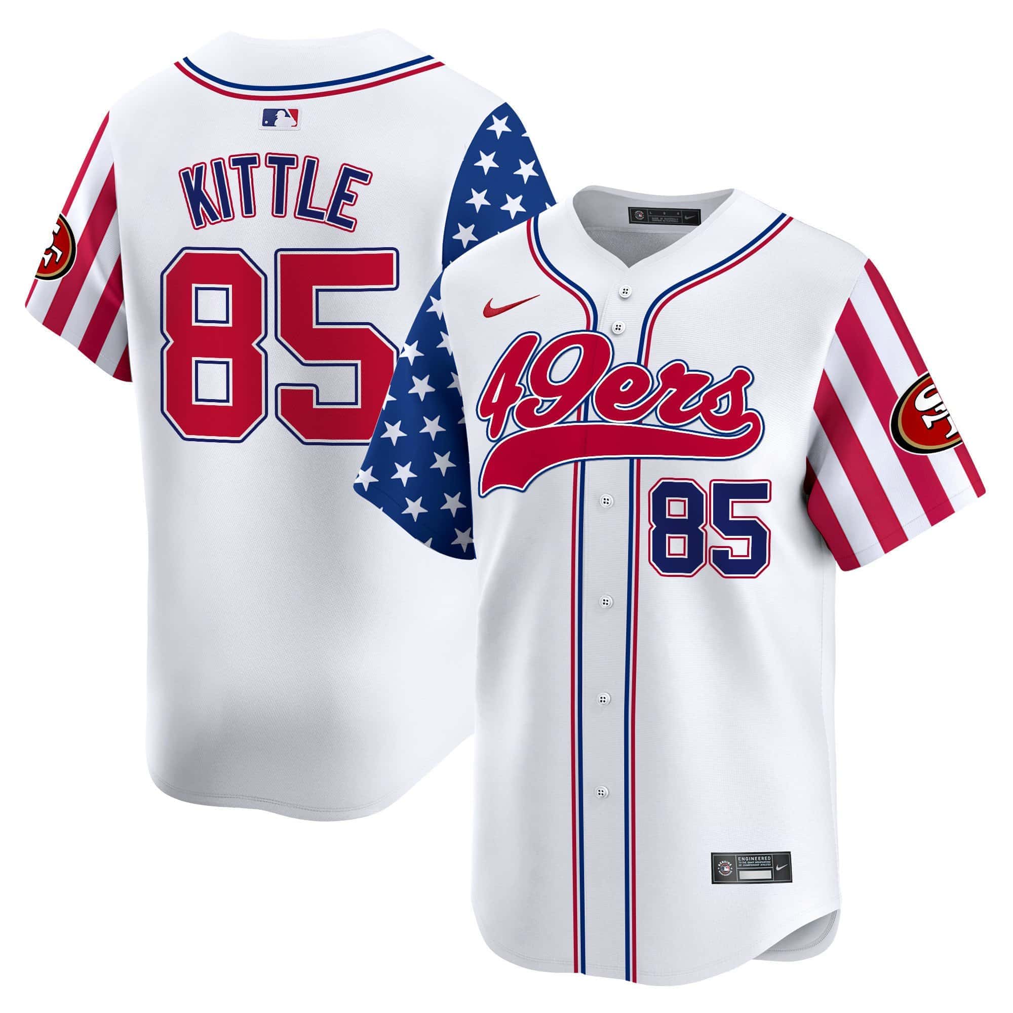 49ers White 2024 Independence Day Vapor Premier Limited Jersey – All Stitched – Youth – George Kittle