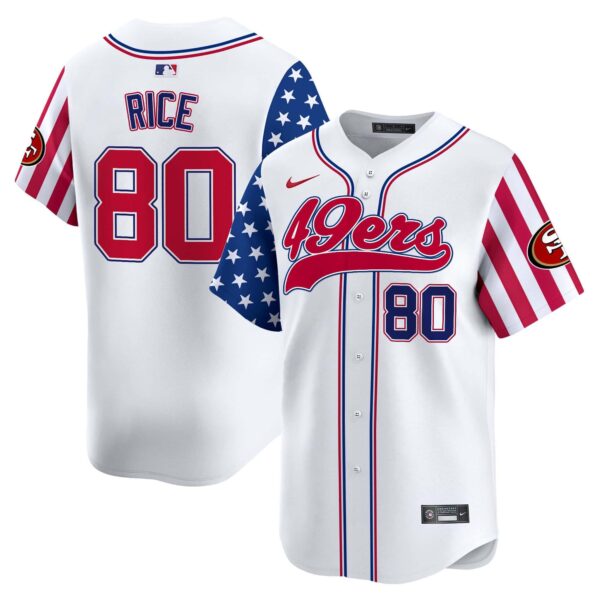 49ers White 2024 Independence Day Vapor Premier Limited Jersey – All Stitched – Men – Jerry Rice