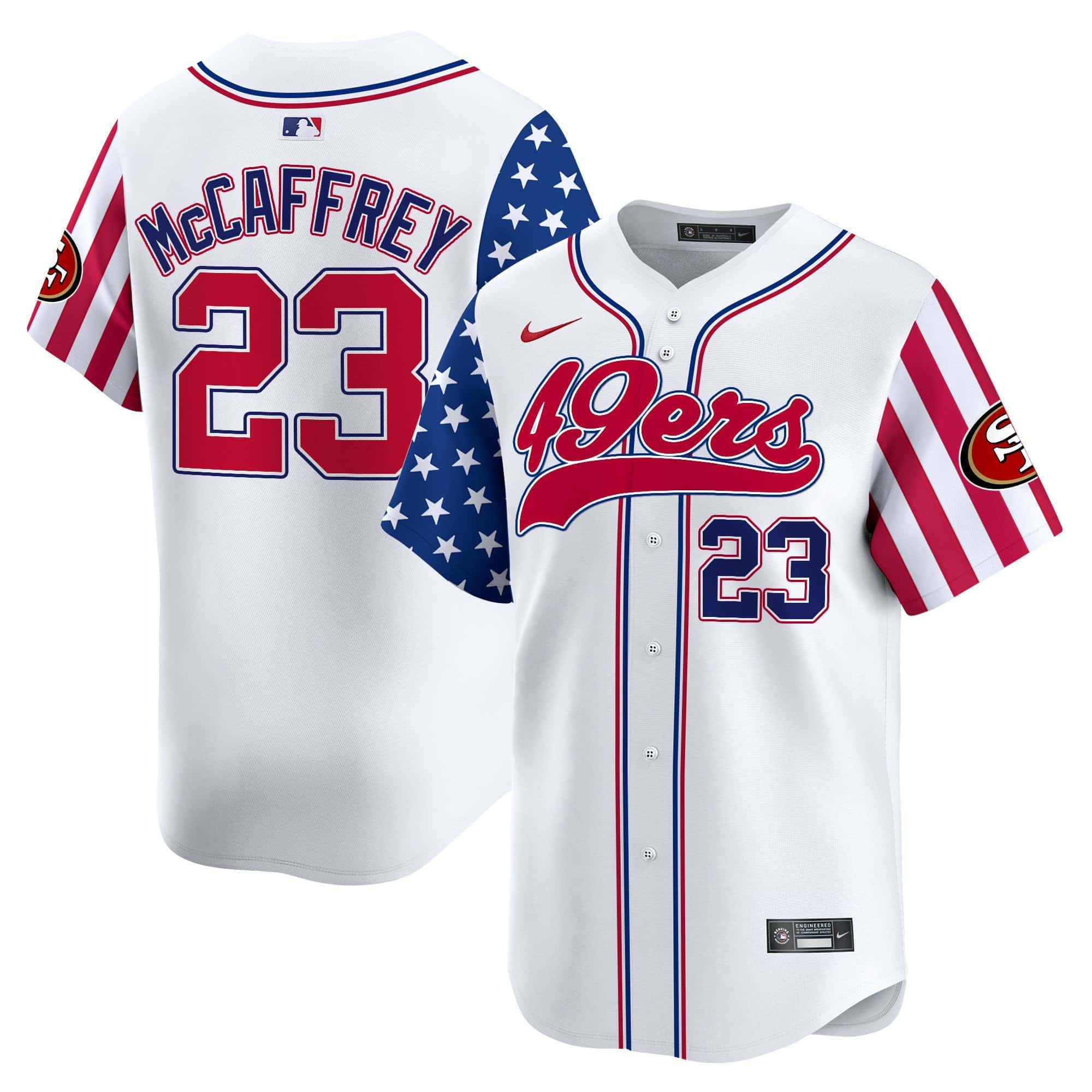 49ers White 2024 Independence Day Vapor Premier Limited Jersey – All Stitched – Men – Christian McCaffrey