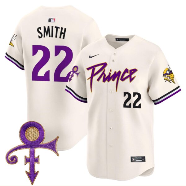Men’s Minnesota Vikings Prince Patch Vapor Premier Limited Jersey – All Stitched – Cream – Harrison Smith