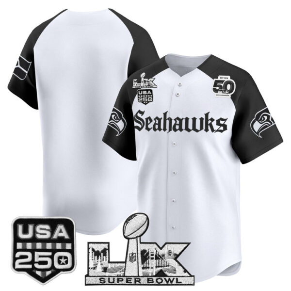 Men's Team Seattle Seahawks ??Super Bowl LX & 50th Patch? Vapor Baseball Jersey - Gothic Edition - All Stitched - Alternate