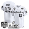 Men's 12th Fan Seattle Seahawks ??Super Bowl LX & 50th Patch? Vapor Baseball Jersey - Gothic Edition - All Stitched - White