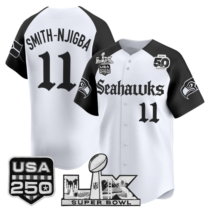 Men's Smith-Njigba Seattle Seahawks ??Super Bowl LX & 50th Patch? Vapor Baseball Jersey - Gothic Edition - All Stitched - Alternate