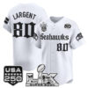 Men's Steve Largent Seattle Seahawks ??Super Bowl LX & 50th Patch? Vapor Baseball Jersey - Gothic Edition - All Stitched - White