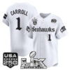Men's Pete Carroll Seattle Seahawks ??Super Bowl LX & 50th Patch? Vapor Baseball Jersey - Gothic Edition - All Stitched - White