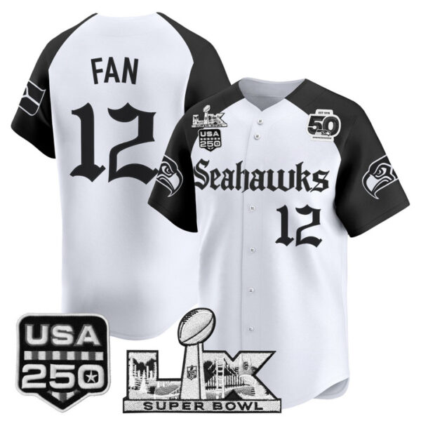Men's 12th Fan Seattle Seahawks ??Super Bowl LX & 50th Patch? Vapor Baseball Jersey - Gothic Edition - All Stitched - Alternate