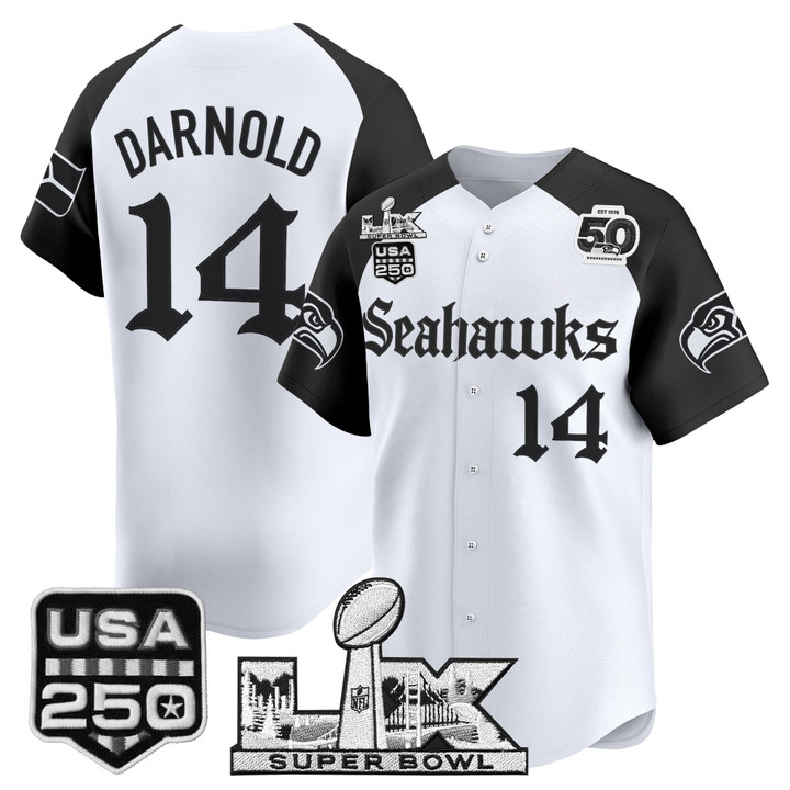 Men's Sam Darnold Seattle Seahawks ??Super Bowl LX & 50th Patch? Vapor Baseball Jersey - Gothic Edition - All Stitched - Alternate