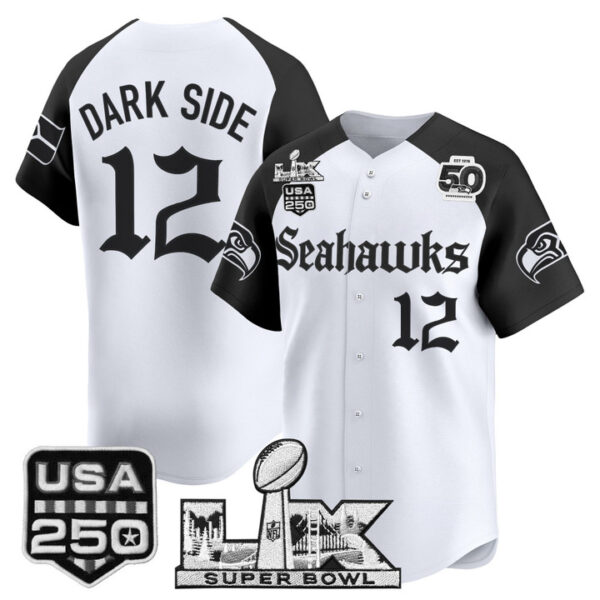 Men's #12 DARK SIDE Seattle Seahawks ??Super Bowl LX & 50th Patch? Vapor Baseball Jersey - Gothic Edition - All Stitched - Alternate