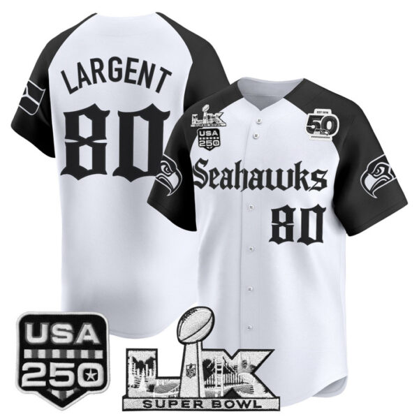 Men's Steve Largent Seattle Seahawks ??Super Bowl LX & 50th Patch? Vapor Baseball Jersey - Gothic Edition - All Stitched - Alternate