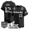 Men's 12th Fan Seattle Seahawks ??Super Bowl LX & 50th Patch? Vapor Baseball Jersey - Gothic Edition - All Stitched - Black