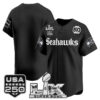 Men's Team Seattle Seahawks ??Super Bowl LX & 50th Patch? Vapor Baseball Jersey - Gothic Edition - All Stitched - Black