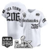 Men's Sea Town 206 Seattle Seahawks ??Super Bowl LX & 50th Patch? Vapor Baseball Jersey - Gothic Edition - All Stitched - White