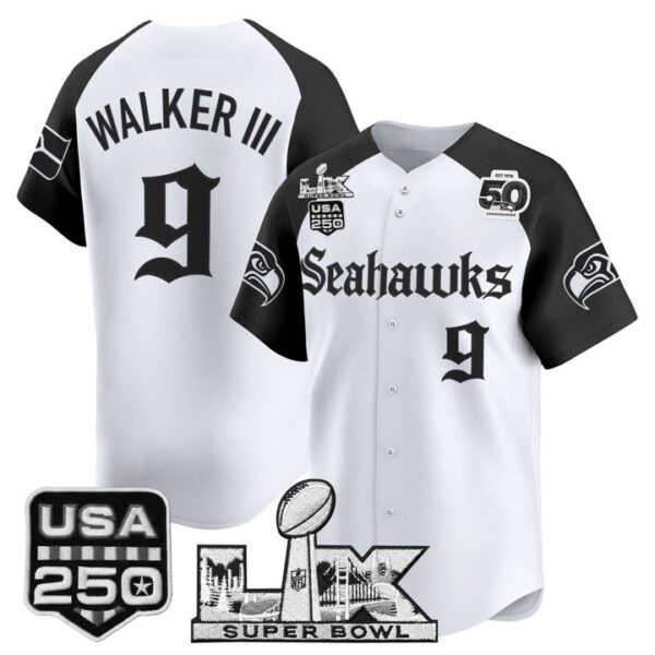 Men's Walker III Seattle Seahawks ??Super Bowl LX & 50th Patch? Vapor Baseball Jersey - Gothic Edition - All Stitched - Alternate