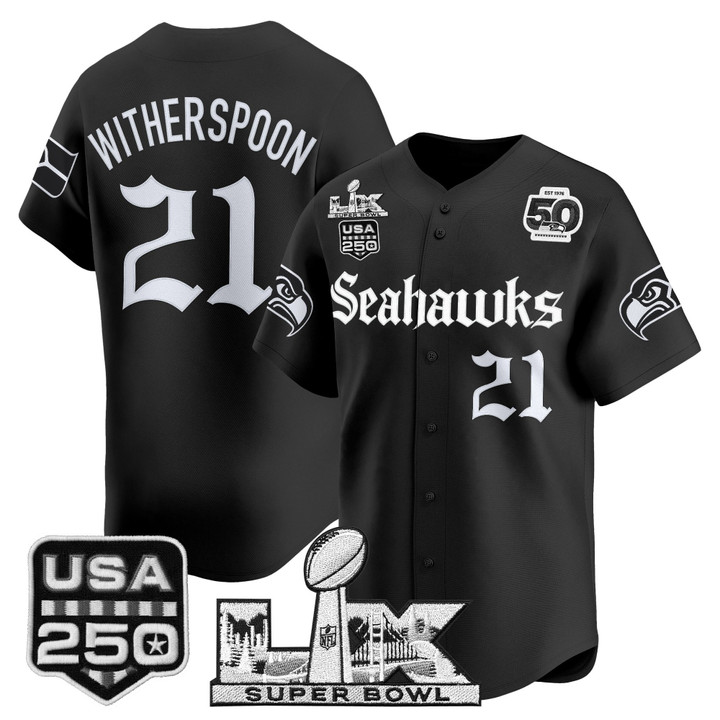 Men's Devon Witherspoon Seattle Seahawks ??Super Bowl LX & 50th Patch? Vapor Baseball Jersey - Gothic Edition - All Stitched - Black