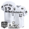 Men's #12 DARK SIDE Seattle Seahawks ??Super Bowl LX & 50th Patch? Vapor Baseball Jersey - Gothic Edition - All Stitched - White