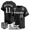 Men's Smith-Njigba Seattle Seahawks ??Super Bowl LX & 50th Patch? Vapor Baseball Jersey - Gothic Edition - All Stitched - Black
