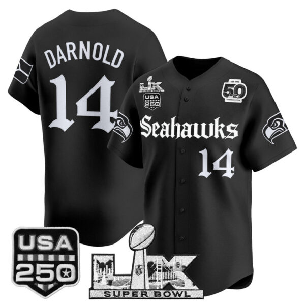 Men's Sam Darnold Seattle Seahawks ??Super Bowl LX & 50th Patch? Vapor Baseball Jersey - Gothic Edition - All Stitched - Black