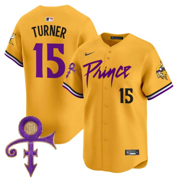 Men’s Minnesota Vikings Prince Patch Vapor Premier Limited Jersey – All Stitched – Gold – Dallas Turner