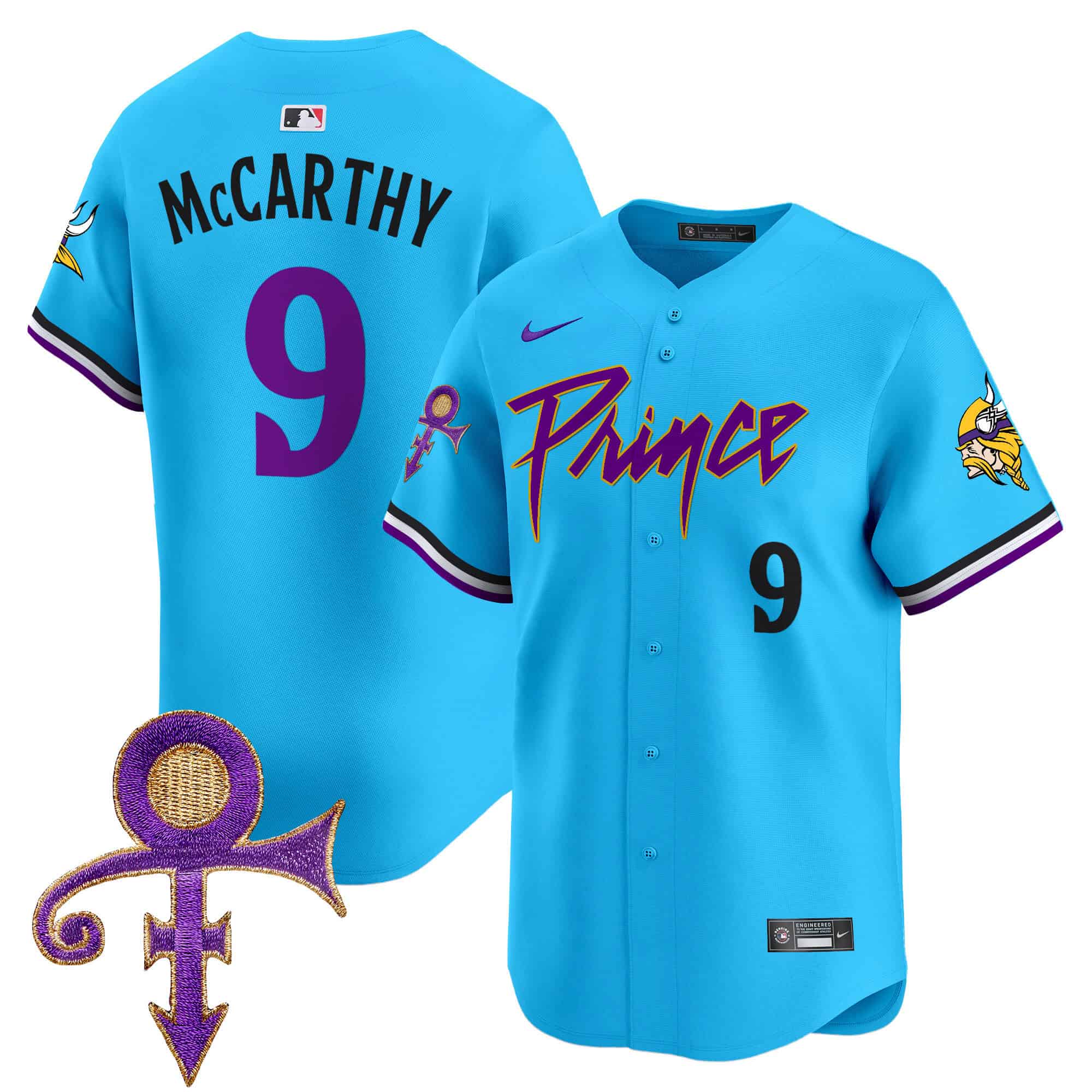 Men’s Minnesota Vikings Prince Patch Vapor Premier Limited Jersey – All Stitched – Light Blue – J.J. McCarthy
